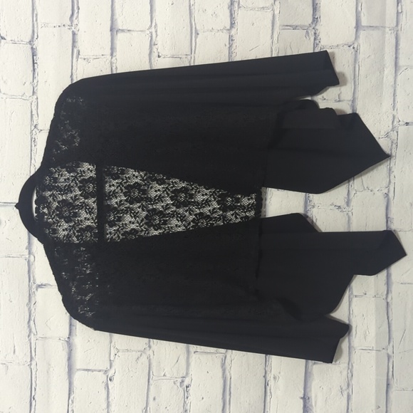 Michele Lynn Crop Black Cardigan Lace Back Drape Front Women's Size Medium - Picture 2 of 6